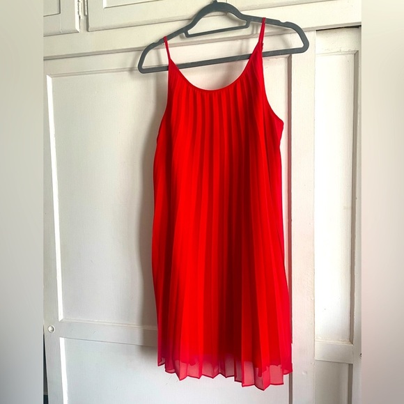 BCBGeneration Midi Pleat Scoop Neck Dress Adjustable Straps In Orange PreOwned - Picture 4 of 7